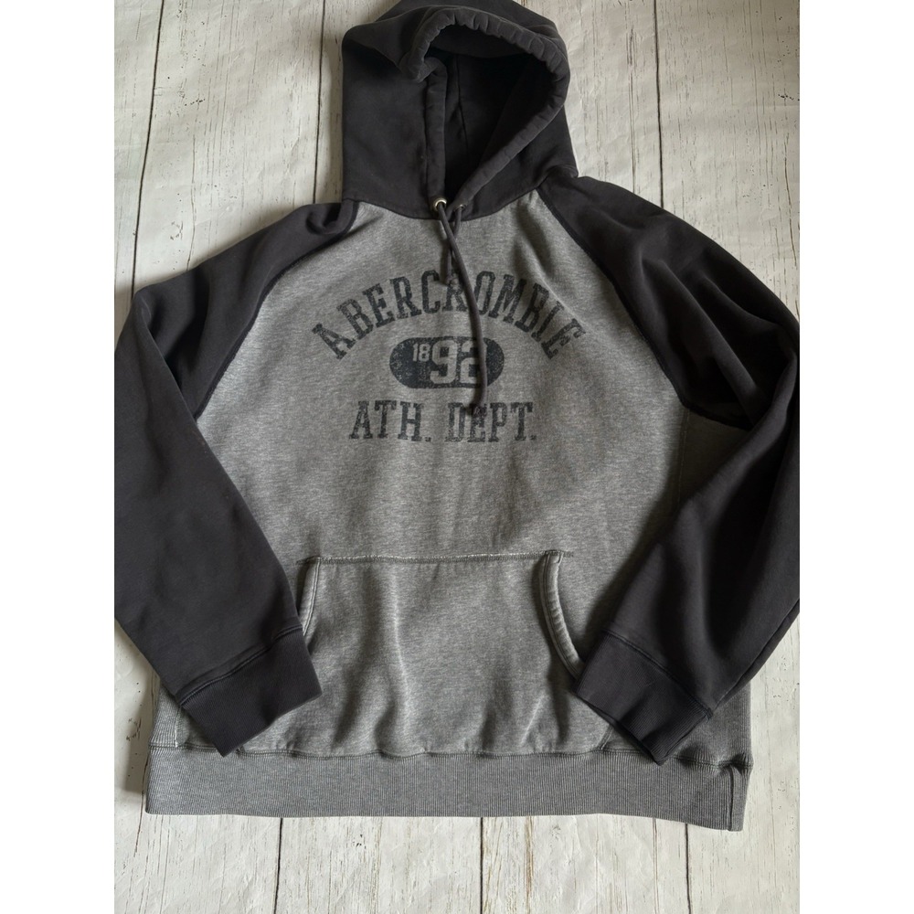 VINTAGE Abercrombie &‎ Fitch Men's Hoodie XL Y2K  Heavyweight Gray/Navy